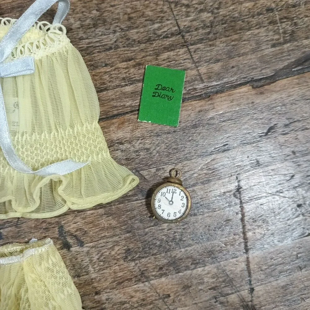 Vintage Barbie Mattel Doll Clothes 1960's Pajamas Set Yellow Shorts Top Clock